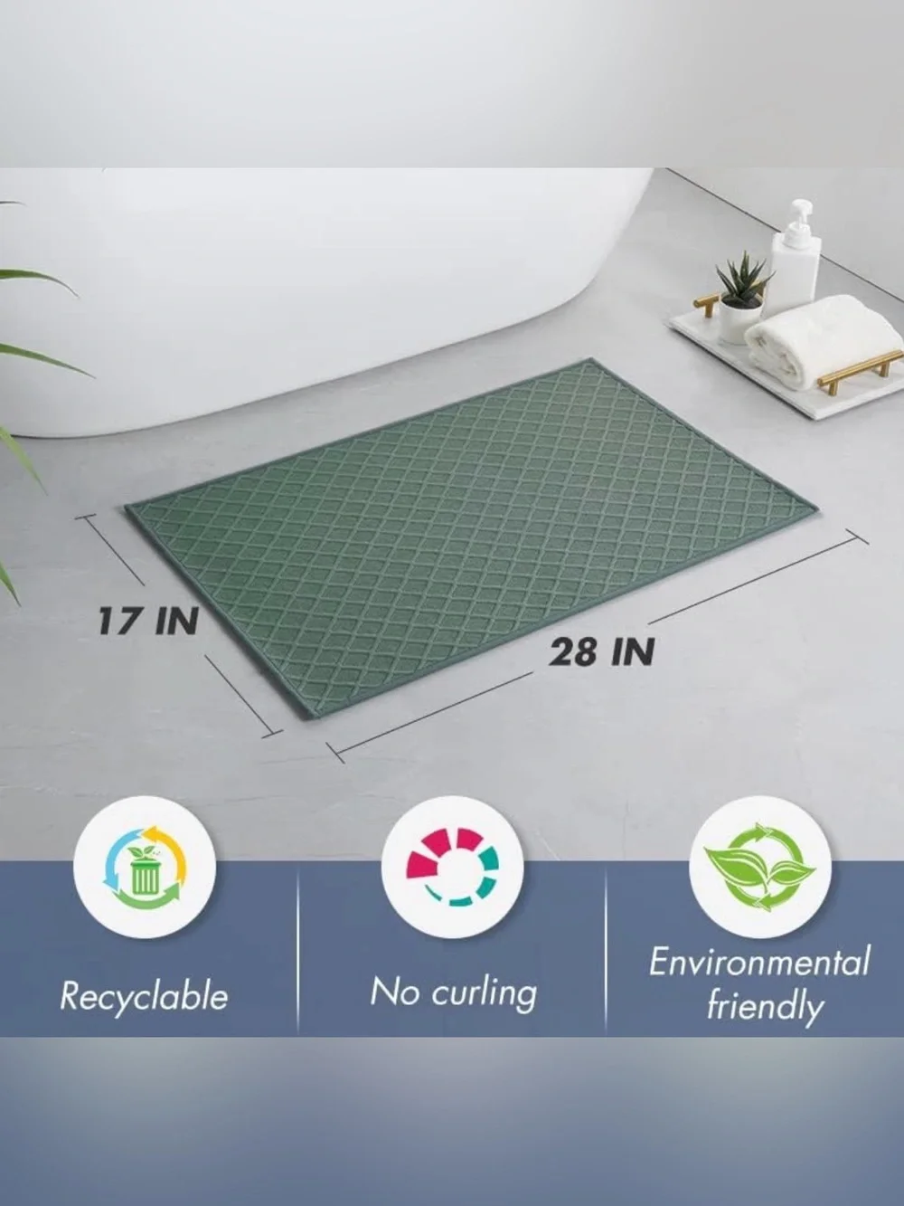 Ultra Thin Bathroom Rugs, Rubber Backed Bath Mats, Non Slip 17x28” (set of 2)